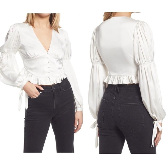 WAYF • Amena Ruffle Satin Blouse - Picture 1 of 8